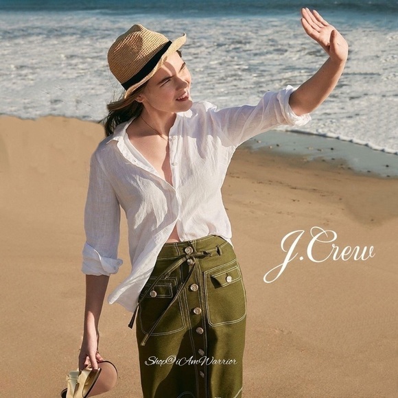J.Crew seaweed green button front belted linen skirt *shop@iamwarrior - Picture 1 of 13